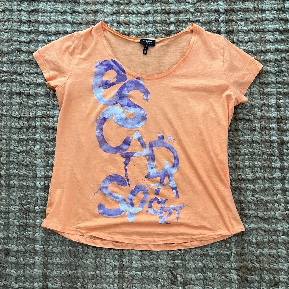 ESCADA Sport Womens Graphic T Shirt Orange Purple Cotton Tee Size M Portugal